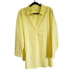 J. Jill XL Yellow‎ Popover Long Sleeve Top Tunic Cotton Blnd Collared V-Neck XL